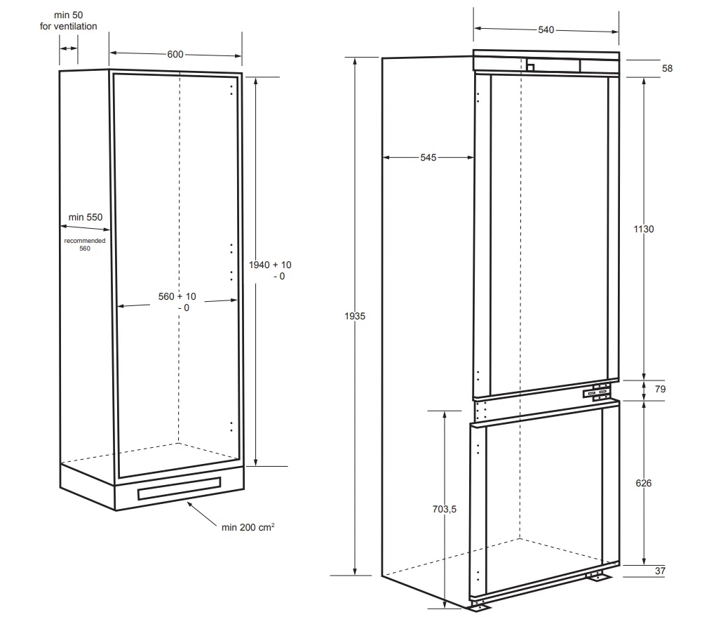 Размеры шкафа для встраиваемого холодильника для кухни